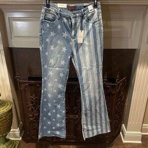 7 For All Mankind Blue Star and Stripe Flare Jeans